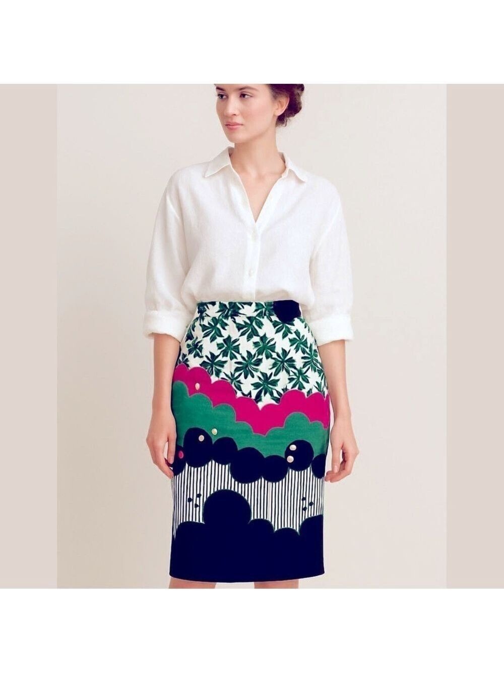 NWT Y2K ETCETERA BLACK & WHITE ARTISTIC MULTICOLOR STRIPE MIDI PENCIL SKIRT SZ S